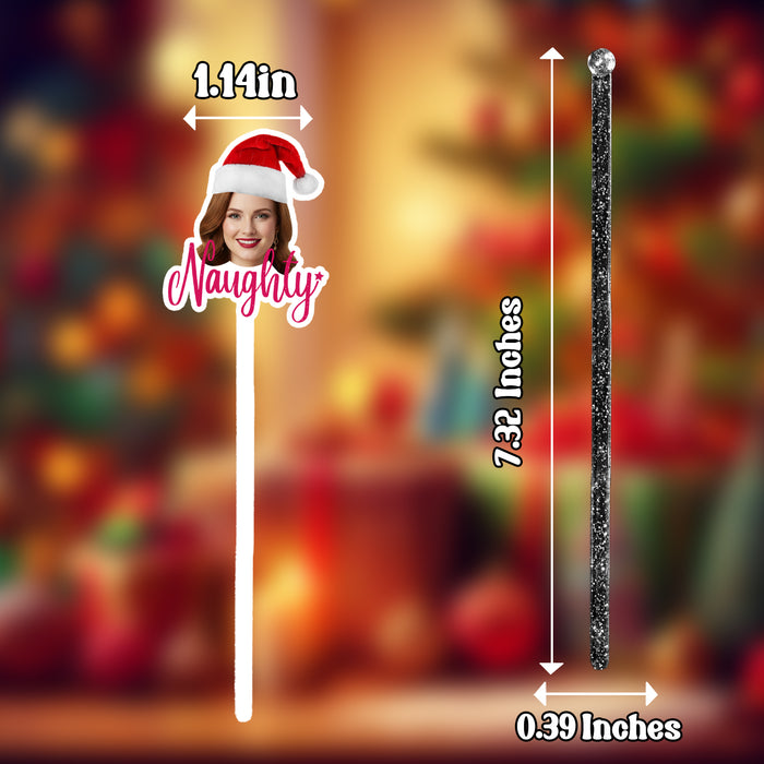 Personalized Naughty or Nice Swizzle Sticks – Custom Christmas Drink Stirrers with Your Photo