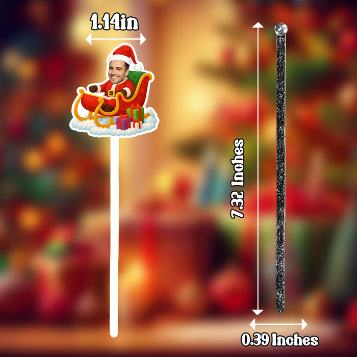 Personalized Santa Sleigh Swizzle Sticks – Custom Christmas Drink Mixers with Your Photo