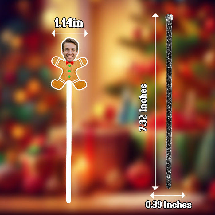 Personalized Gingerbread Swizzle Sticks – Custom Christmas Drink Stirrers with Your Photo