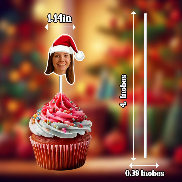 Personalized Santa Hat Cupcake Toppers – Custom Christmas Party Decorations with Your Photo