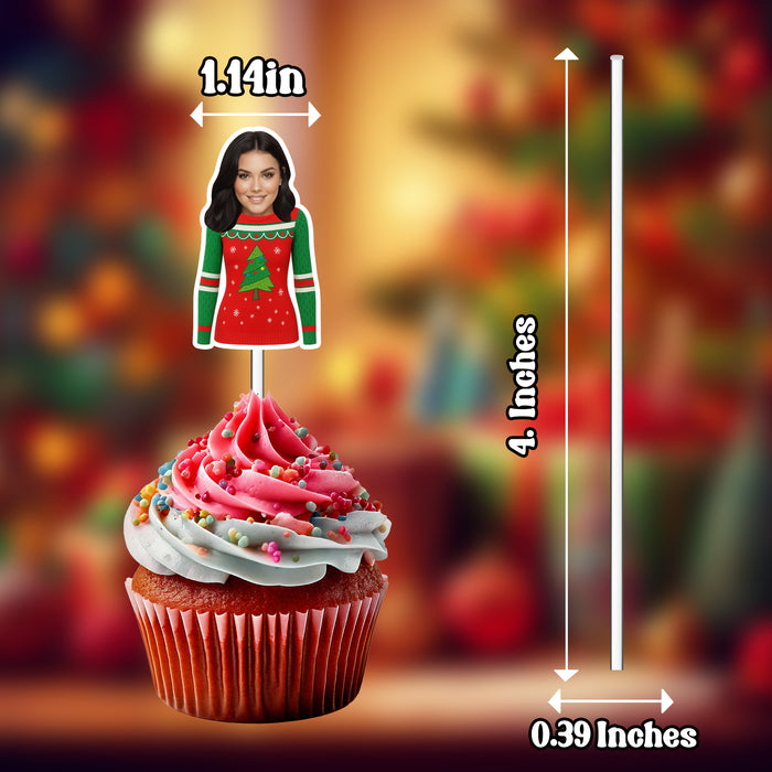 Personalized Ugly Sweater Cupcake Toppers – Custom Christmas Party Decorations with Your Photo