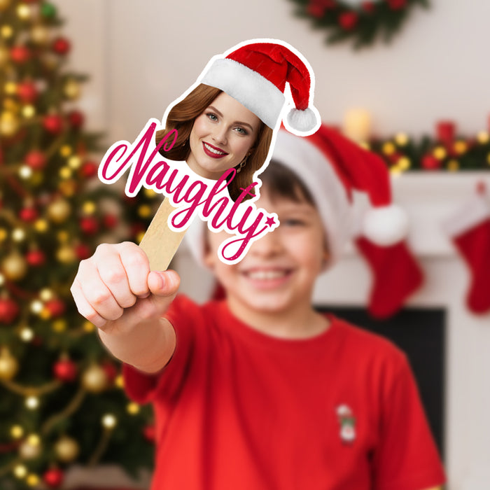 Personalized Naughty or Nice Face Sticks – Custom Christmas Party Props with Your Photo