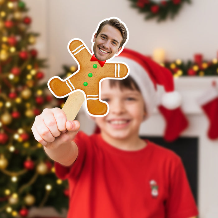 Personalized Gingerbread Face Sticks – Custom Christmas Photo Props with Your Picture