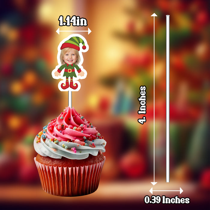Personalized Elf Cupcake Toppers – Custom Christmas Party Decorations with Your Photo