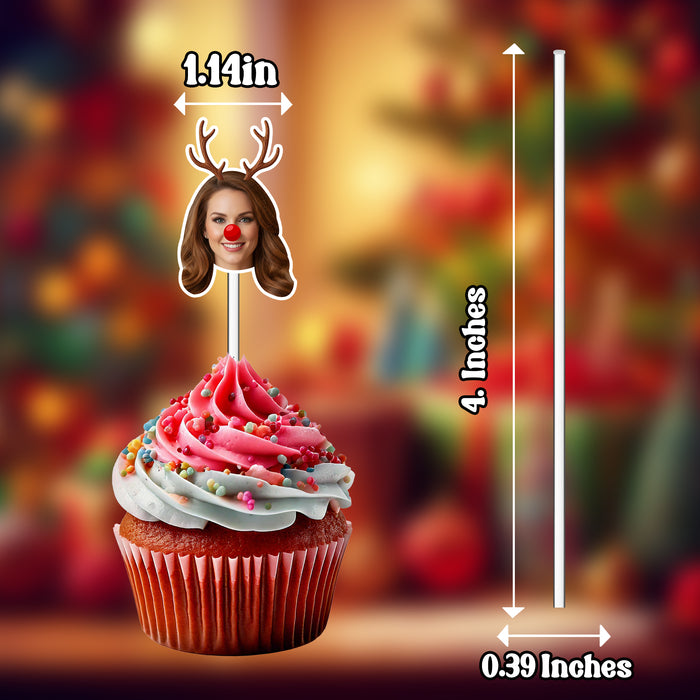 Personalized Reindeer Cupcake Toppers – Custom Christmas Party Decor with Your Photo