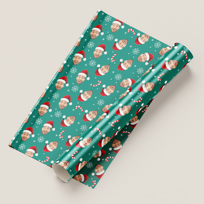 Personalized Santa Hat Face Christmas Wrapping Paper
