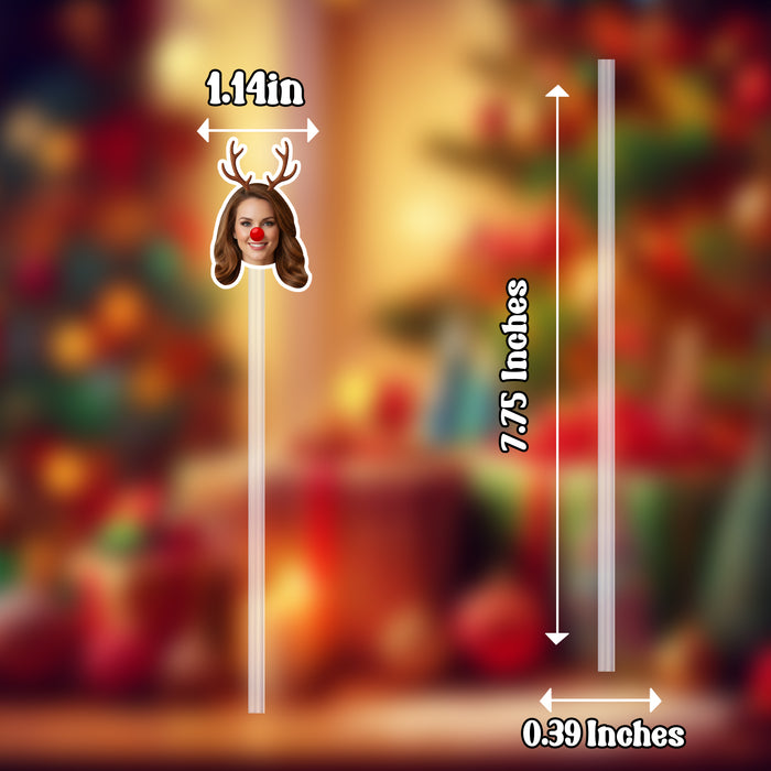 Personalized Reindeer Straws – Custom Christmas Drink Decor with Your Photo