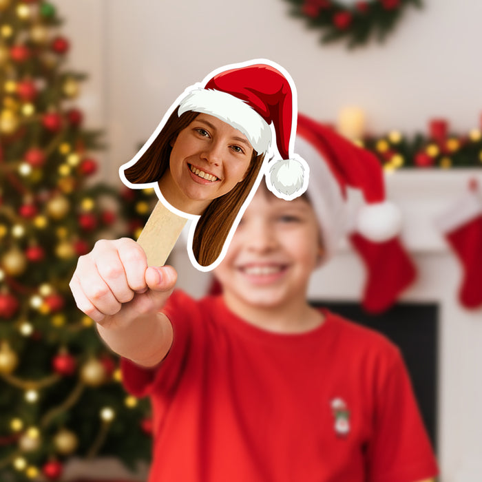 Personalized Santa Hat Face Sticks – Custom Christmas Party Props with Your Photo