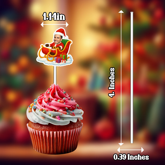 Personalized Santa Sleigh Cupcake Toppers – Custom Christmas Party Decorations with Your Photo