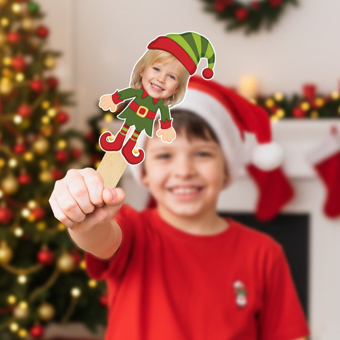 Personalized Elf Face Sticks – Custom Christmas Photo Props with Your Picture