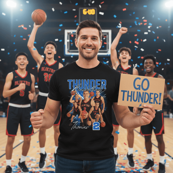 Custom Basketball Photo T-Shirt with Name & Number – Personalized Bootleg Lightning Team Tee