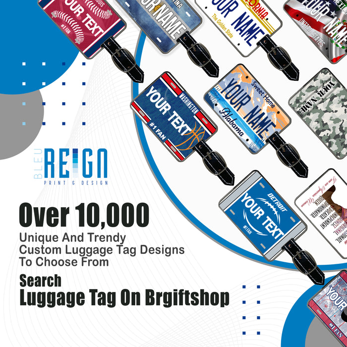 Bleu Reign Personalized License Plate Luggage Tag - Custom Name Novelty Souvenir (All 50 States)