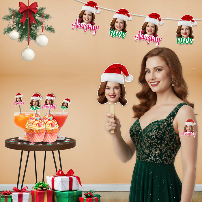 Personalized Naughty or Nice Swizzle Sticks – Custom Christmas Drink Stirrers with Your Photo