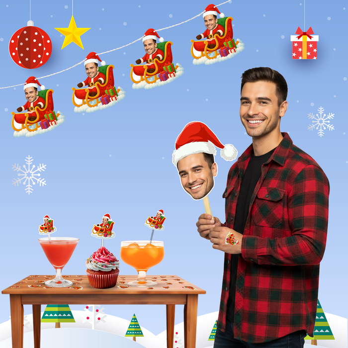 Personalized Santa Sleigh Bunting Banner – Custom Christmas Garland with Your Photo