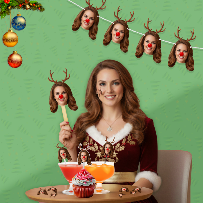 Personalized Reindeer Swizzle Sticks – Custom Christmas Drink Stirrers with Your Photo