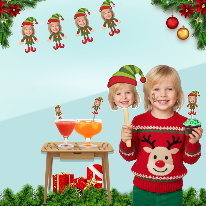 Personalized Elf Face Sticks – Custom Christmas Photo Props with Your Picture