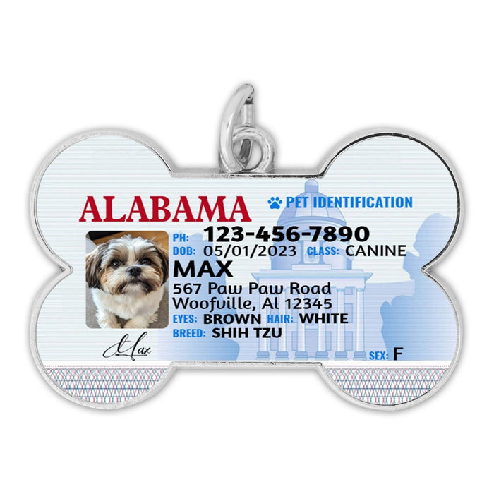 Bleu Reign Personalized Dog License Tag - 50 State Custom Photo Pet ID - Funny Dog Bone Shaped