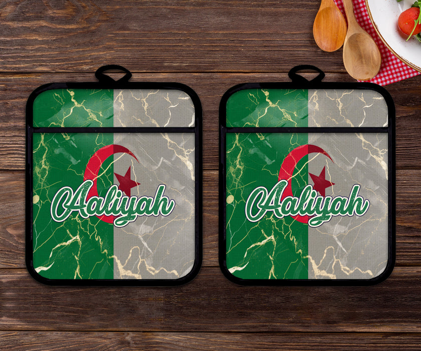 Personalized Linen Potholder Set African Country Flag Series - Algeria Flag