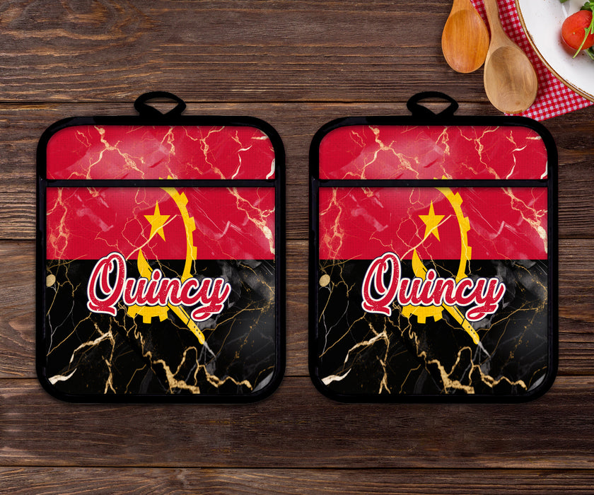 Personalized Linen Potholder Set African Country Flag Series - Angola Flag