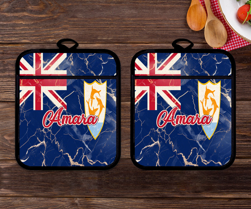 Personalized Linen Potholder Set Flag Series - Anguilla Flag