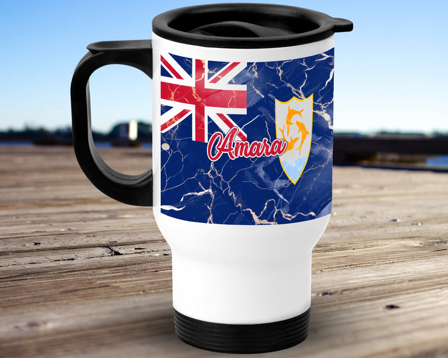 Personalized Insulated Travel Mug 14oz Country Flag Series - Anguilla Flag