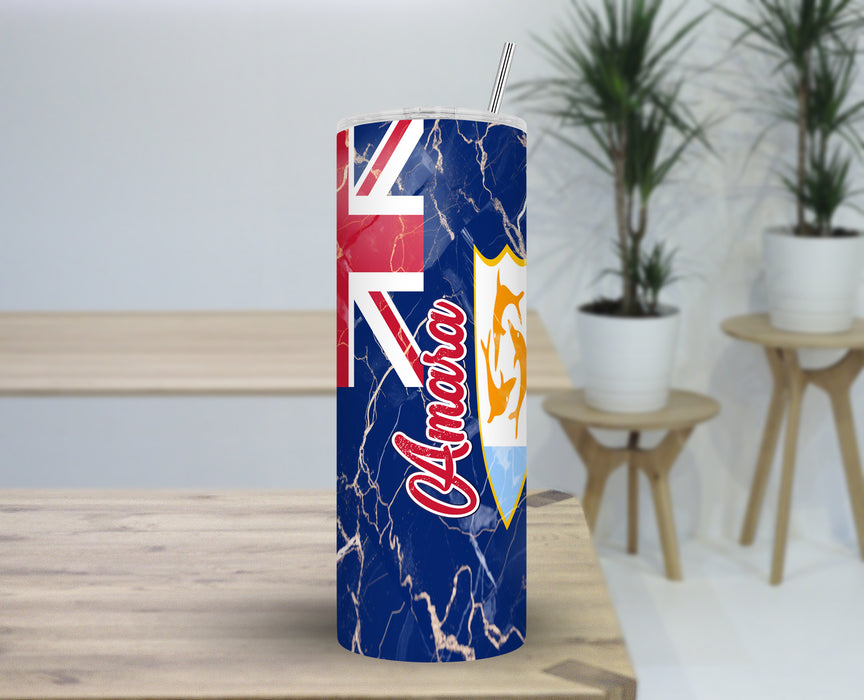 Personalized 30oz Travel Skinny Tumbler Country Flag Series - Anguilla Flag
