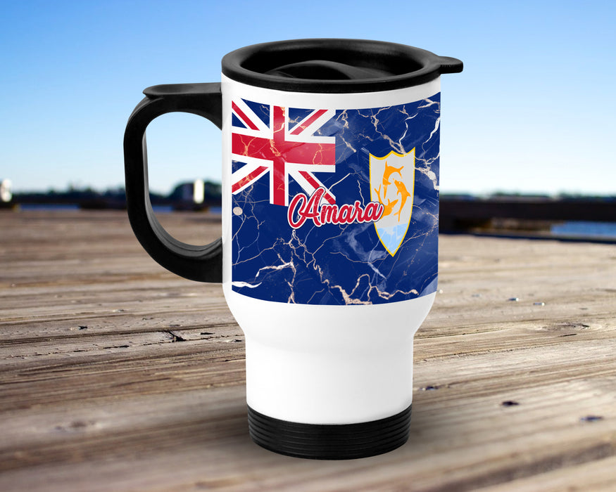 Personalized Insulated Travel Mug 14oz Country Flag Series - Anguilla Flag