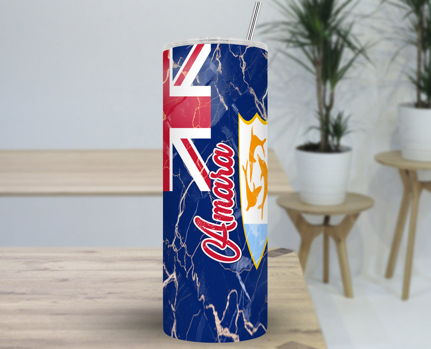 Personalized 30oz Travel Skinny Tumbler Country Flag Series - Anguilla Flag