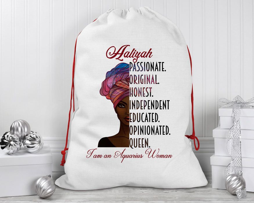 Beautiful Woman Zodiac Queen Birthday Personalized Reusable Santa Sack