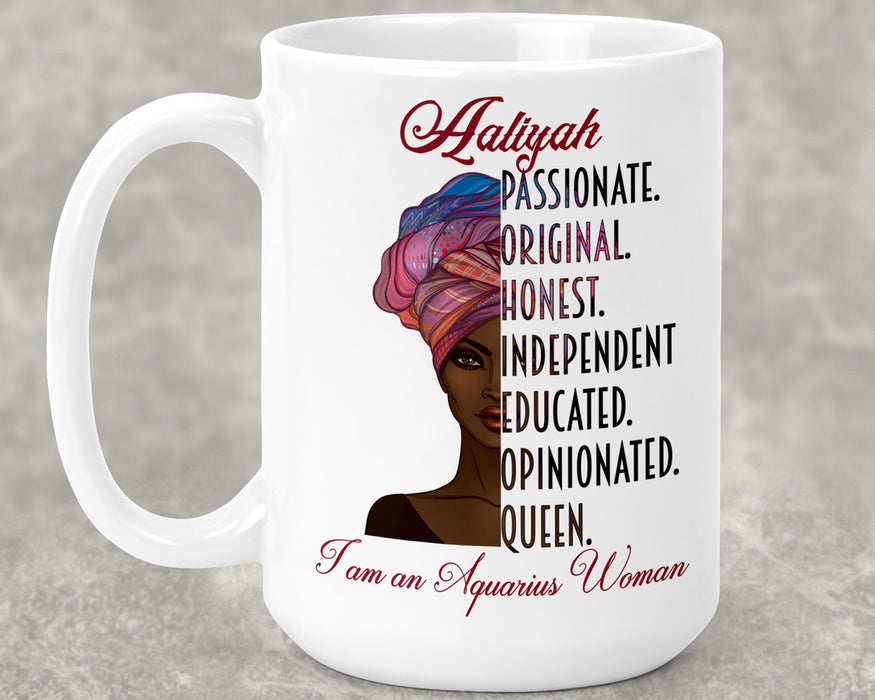 Beautiful Black Woman Zodiac Queen Birthday Personalized Ceramic 15oz Mug