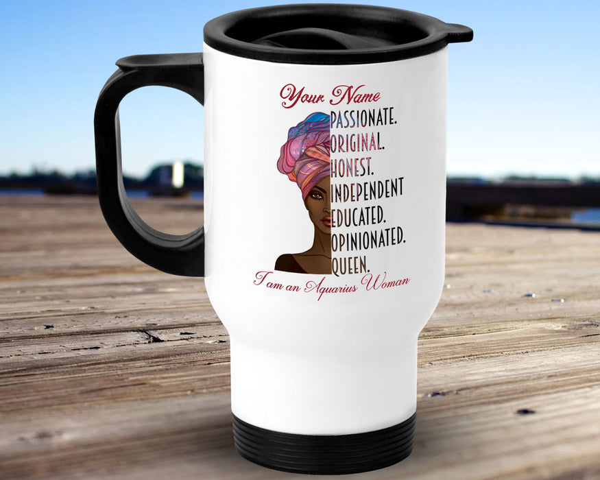 Beautiful Black Woman Zodiac Queen Birthday Personalized 14oz Insulated Travel Mug