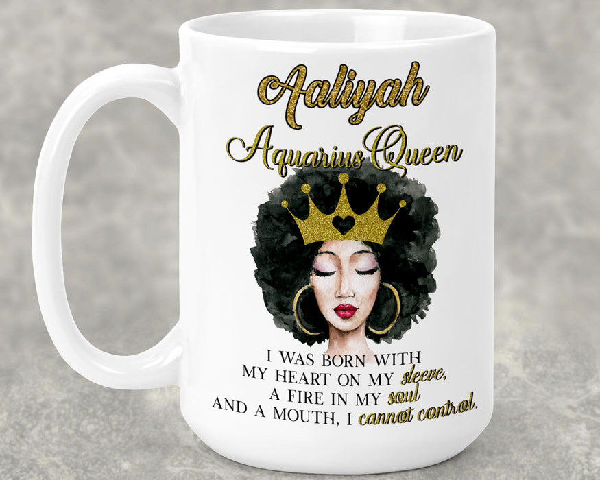 Beautiful Gold Crown Black Queen Zodiac Birthday Month Personalized Ceramic 15oz Mug