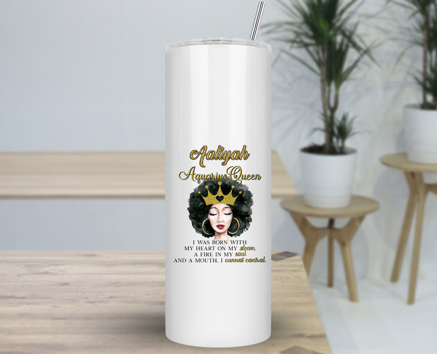 Beautiful Gold Crown Black Queen Zodiac Birthday Month Personalized 30oz Travel Skinny Tumbler