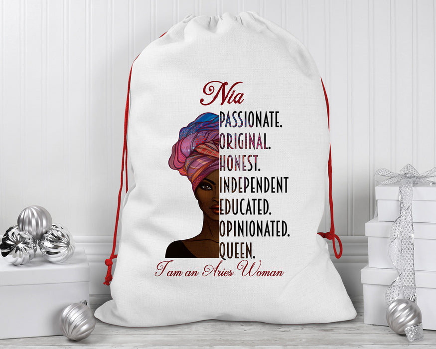 Beautiful Woman Zodiac Queen Birthday Personalized Reusable Santa Sack