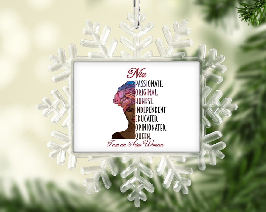 Beautiful Black Woman Zodiac Queen Birthday Personalized Christmas Tree Ornament