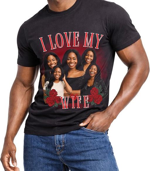 Custom Couple Photo T-Shirt with Name – Personalized Bootleg Lightning Anniversary Tee