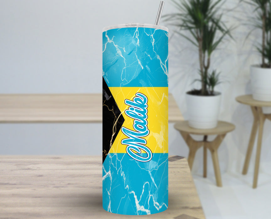 Personalized 30oz Travel Skinny Tumbler Country Flag Series - Bahamas Flag