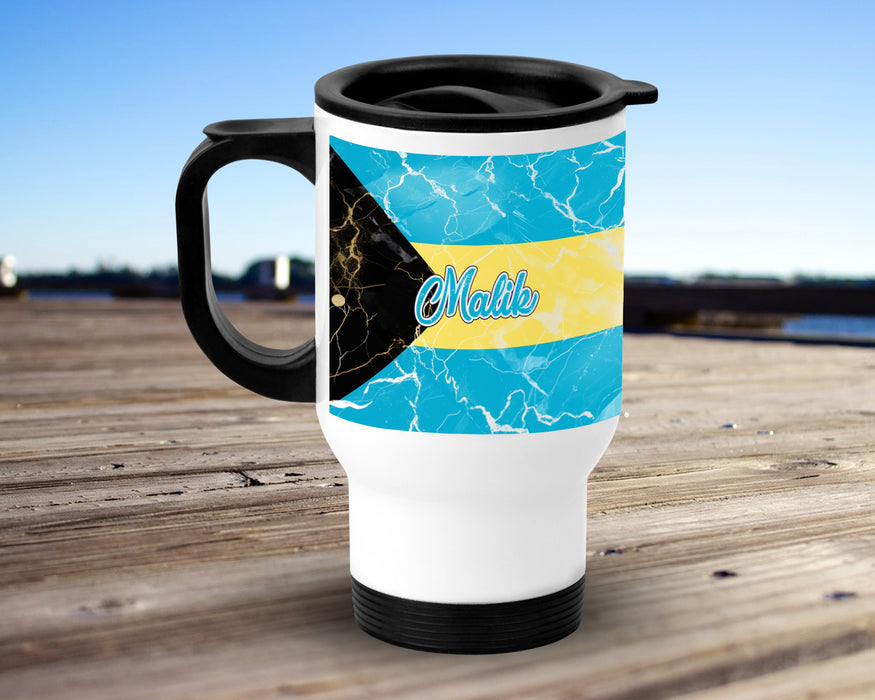 Personalized Insulated Travel Mug 14oz Country Flag Series - Bahamas Flag