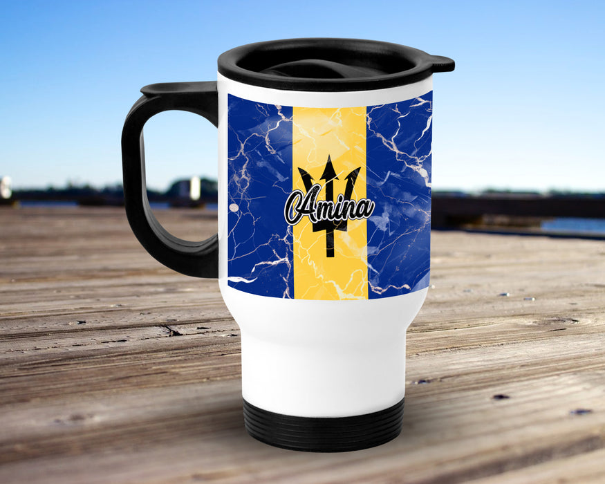 Personalized Insulated Travel Mug 14oz Country Flag Series - Barbados Flag