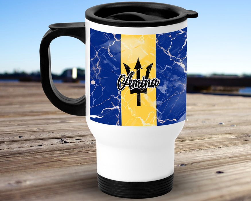 Personalized Insulated Travel Mug 14oz Country Flag Series - Barbados Flag