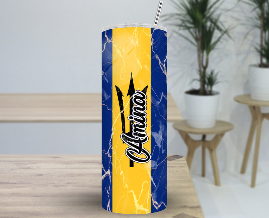 Personalized 30oz Travel Skinny Tumbler Country Flag Series - Barbados Flag