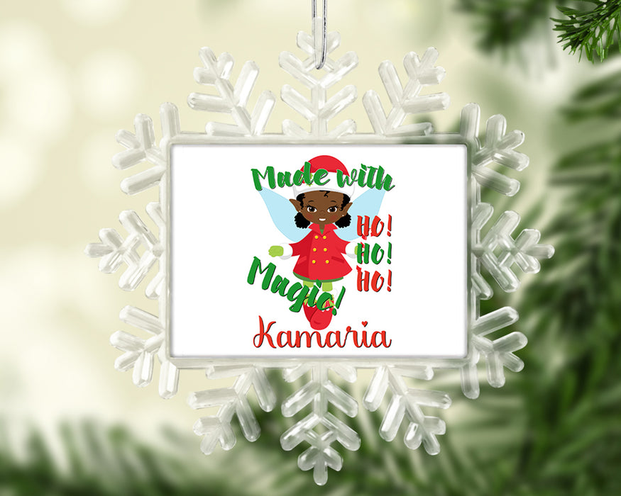 Black Santa Personalized Christmas Tree Ornament - Black Girl Magic Elf Tree