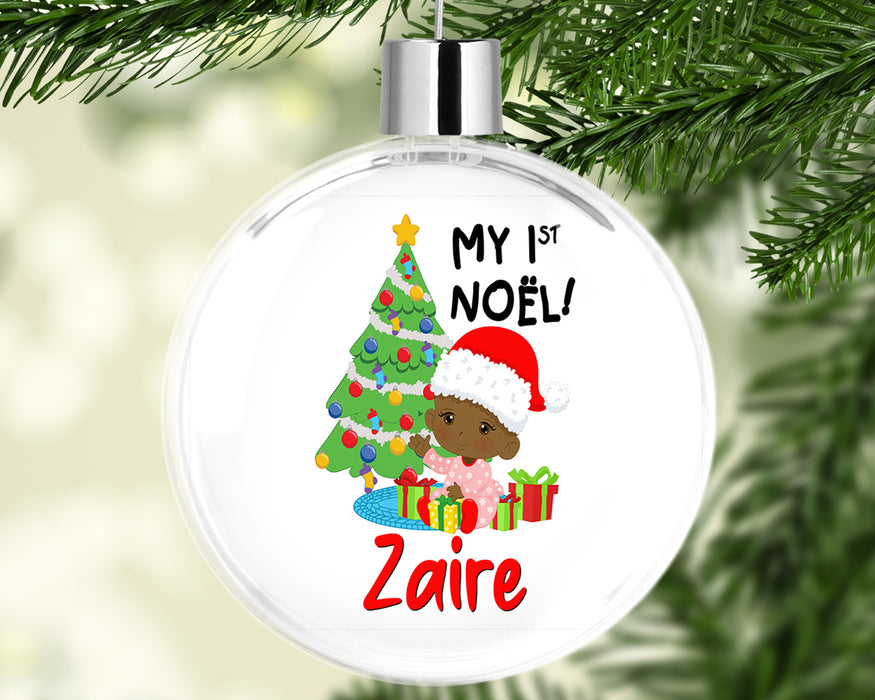 Black Santa Personalized Christmas Tree Ornament - Baby My First Noel Tree