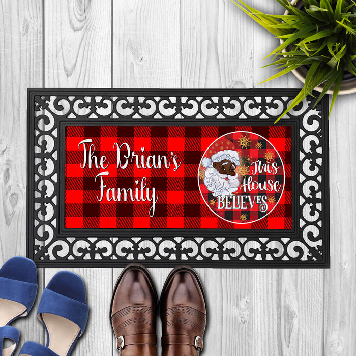 Black Santa Personalized 18x30 inches Door Mat - This House Believe Custom Family Name