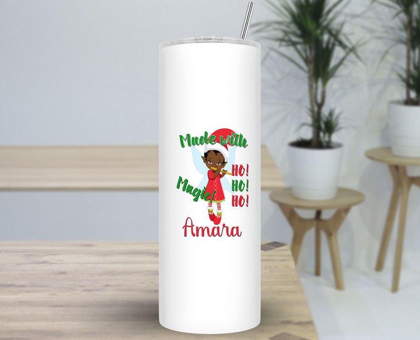 Black Santa Personalized 30oz Travel Skinny Tumbler - Brown Musical Elf Black Girl Magic