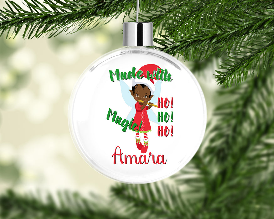 Personalized Brown Musical Elf Black Girl Magic Ornament