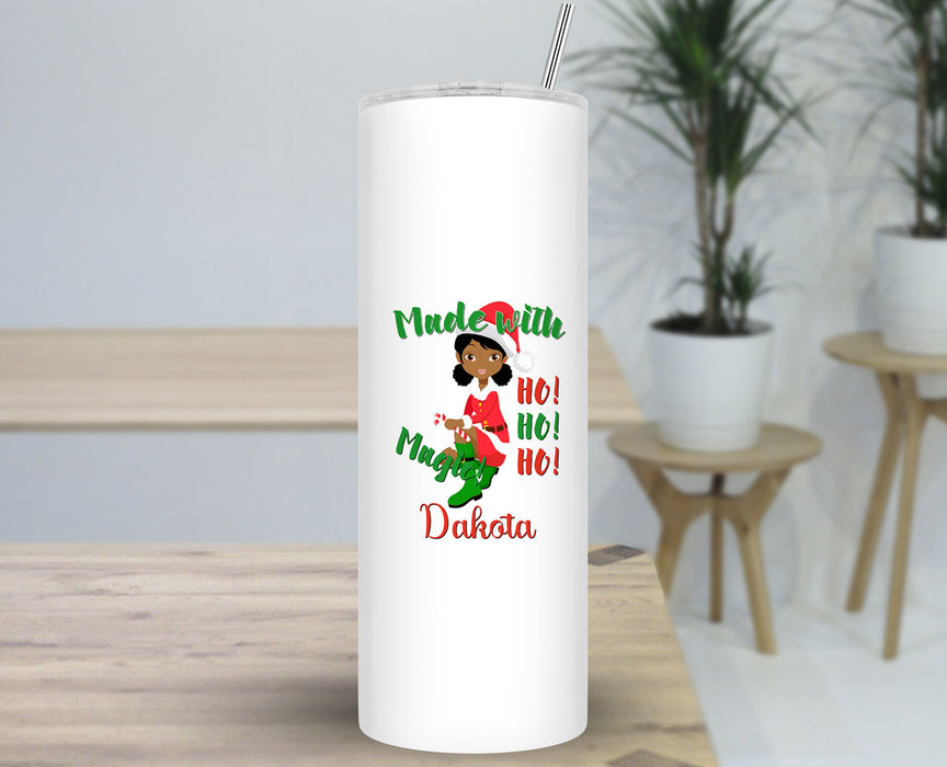 Black Santa Personalized 30oz Travel Skinny Tumbler - Woman Black Girl Magic Elf Santa Helper