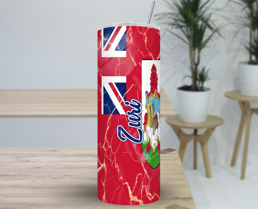 Personalized 30oz Travel Skinny Tumbler Country Flag Series - Bermuda Flag