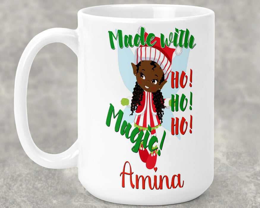 Black Santa Personalized Ceramic 15oz Mug - Black Girl Magic Elf