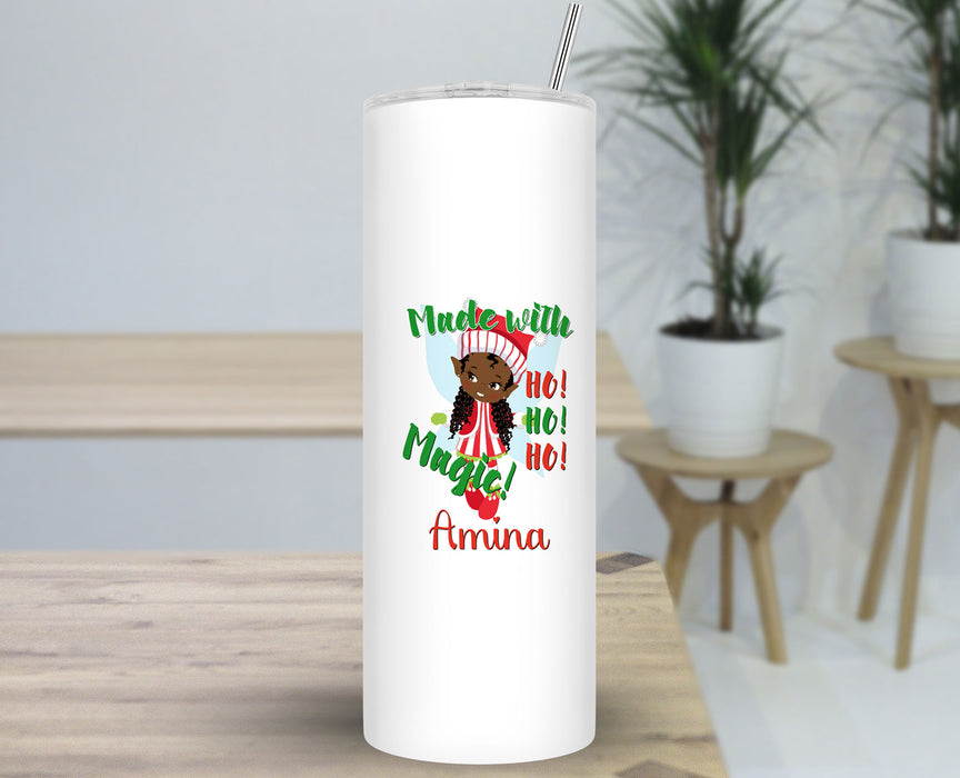 Black Santa Personalized 30oz Travel Skinny Tumbler - Black Girl Magic Elf